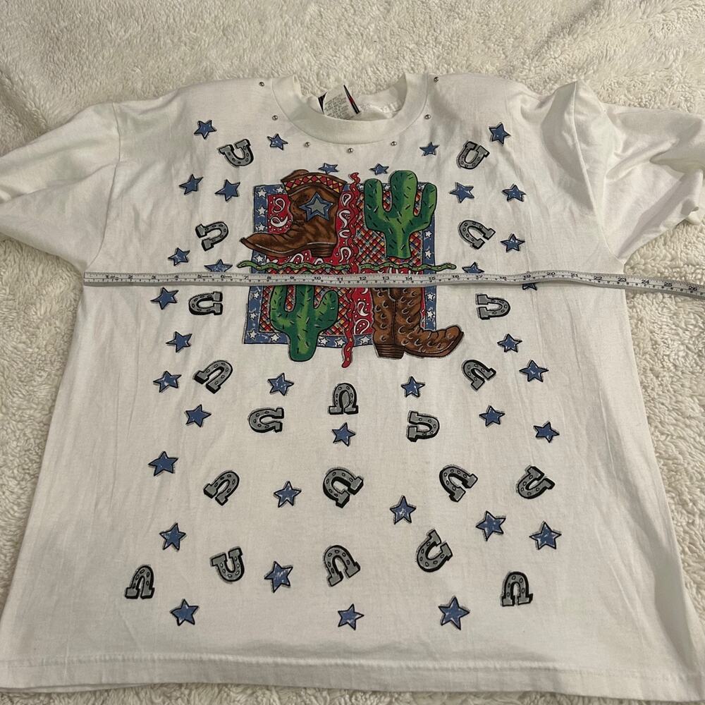 VTG 90's Cowgirl Western Graphic T-Shirt Embellished Made in USA Boho Indie - Picture 6 of 8